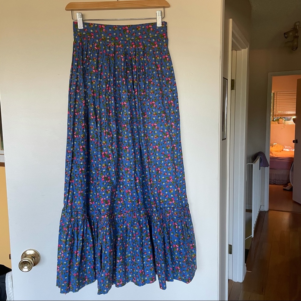 Handmade boho peasant blue floral skirt S/M